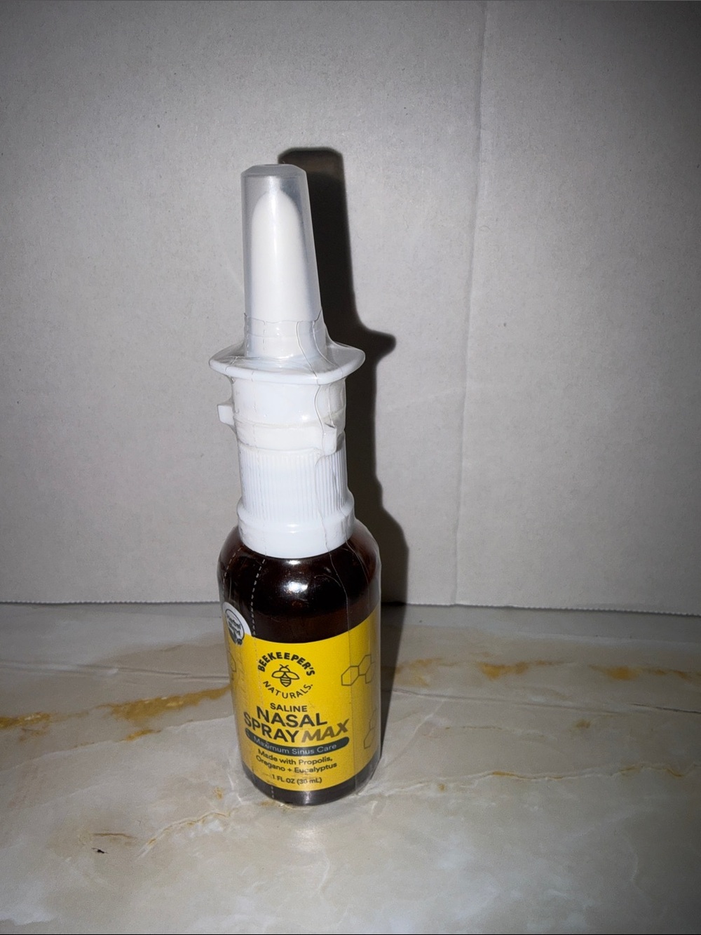 Amber Nasal Spray Bottle with Yellow Label